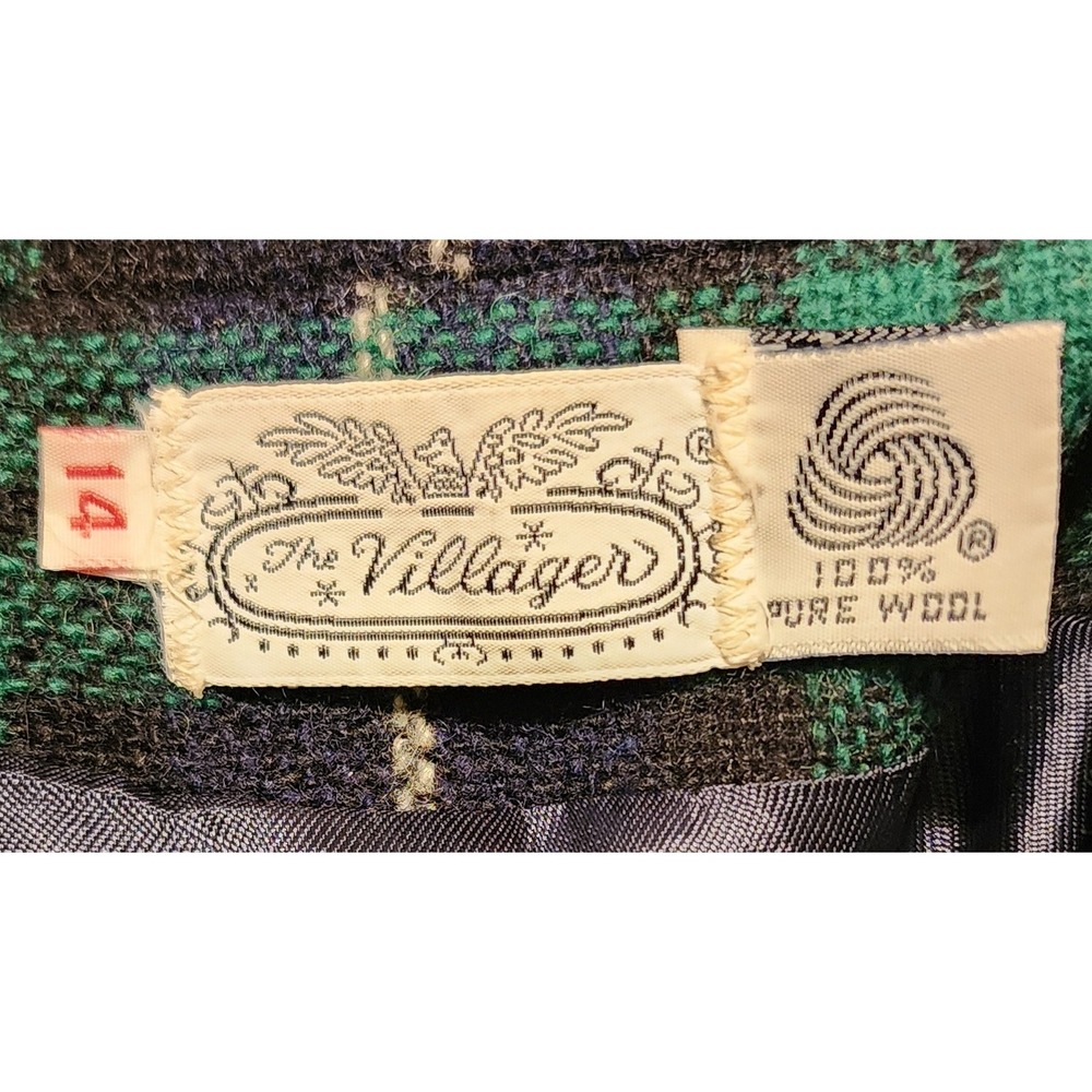 VTG The Villager Blazer Women's Glen Plaid Green Blue Wool Jacket Size 14 - Picture 4 of 8